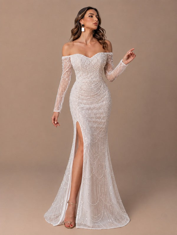 Vestido blanco de manga larga 4232-1
